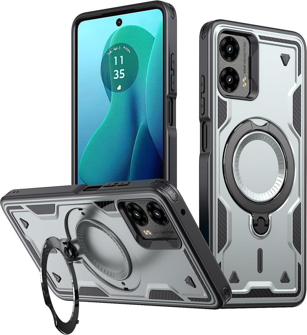 Magnetic Case for Moto G Power 5G 2024 Case with Stand [Compatible with MagSafe] Military Drop Protection Shockproof Durable Soft TPU+ PC Slim Phone Case for Moto G Power 5G 2024 Gray TH