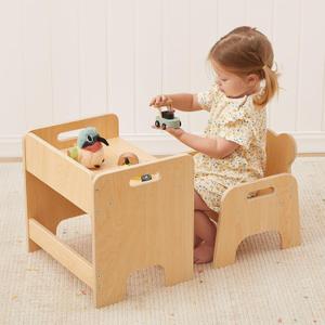 OOOK Montessori Weaning Table and Chair Set, Kids Activity Wooden Toddler Table and Chair, for Eating, Reading, Drawing, Play, Step Stool, Montessori Furniture for Toddlers 1-3