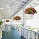 HyeFlora Artificial Faux Hanging Plants Flowers Basket for Outdoor Outside Spring Summer Decoration, Fake Silk UV Sun Resistant Realistic Colorful Daisy for Porch Patio Balcony Home