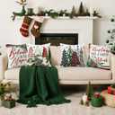 OTOSTAR Christmas Pillow Covers 18x18 Inch Set of 4 Merry Christmas Xmas Trees Decorative Throw Pillow Covers Winter Holiday Cushion Case Decoration for Home Couch (Dwarf Xmas Trees Red)
