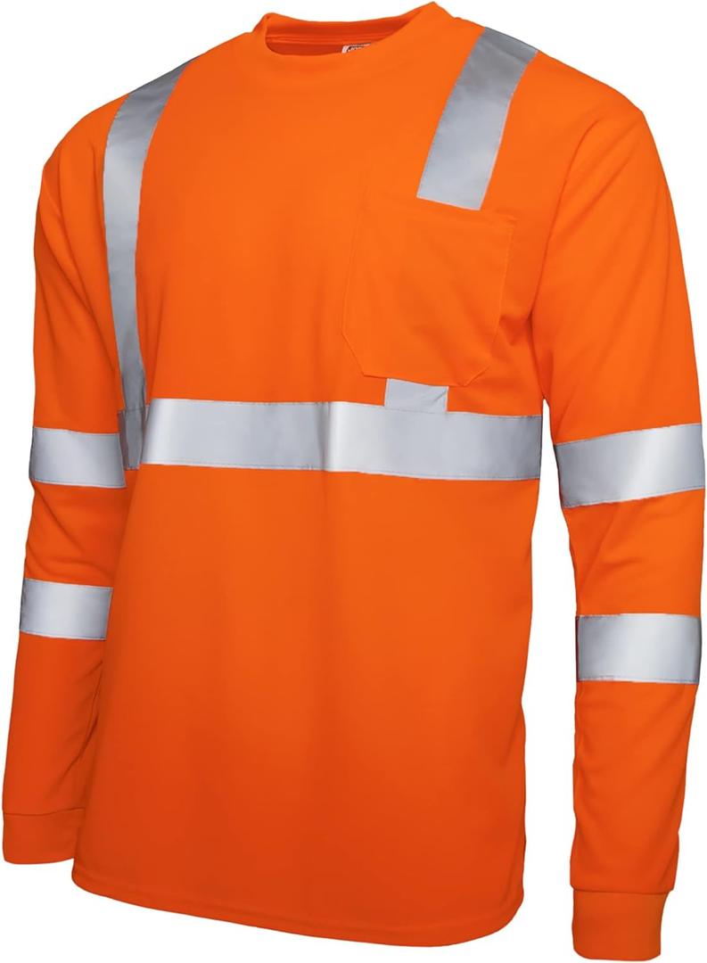 JORESTECH Safety Long Sleeve Shirt with High Visibility Reflective Strips and Front Pocket, ANSI Compliant (4X-Large, Orange)