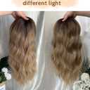 PANEWAY 16Inch Wavy Curly Brown Blonde Hair Topper with Dark Root - Clip In Hair Topper for Women