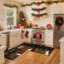 Black Merry Christmas Tree Kitchen Mats Set of 2,Xmas Star Winter Seasonal Farmhouse Home Decor Low-Profile Kitchen Rugs for Floor 17x30+17x47 Inch