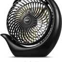 Viniper 8.7 inch Portable Rechargeable Fan, Small Table Fan : 180 Rotation and 3 Speeds Strong Wind Quiet Desk Fan, Long Working Hours for Home Outdoor (Black, Light Black Blade)