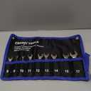 DISEN 9 Pcs 90 Teeth Flex Head Stubby Ratcheting Wrench Set, Metric 8-17 mm, CRV, Nickel Plating Combination Ratchet Wrenches Set with Rolling Pouch (White)