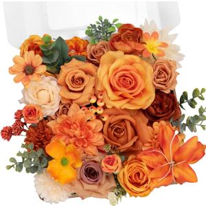 TINGE TIME Fake Flowers Artificial Flowers Peonies Bulbous Chrysanthemum Daisy Hydrangea Sunflower Violets Dahlia Daffodils Epiphyllum Orchid Cherry Blossom Camellia Leyaron (Burnt Orange)
