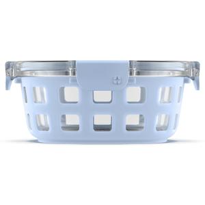 Ello Duraglass Meal Prep Container- Glass Food Storage Container with Silicone Sleeve and Airtight BPA-Free Plastic Lid, Dishwasher, Microwave, and Freezer Safe (4 Cup, 4 Cup Halogen Blue)