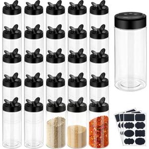 24 Pack 16 Oz Plastic Spice Jars Bottles Empty Seasoning Bottles Containers Small Clear Spice Shaker and Stickers with Black Cap for Storing Spices, Salt, Herbs