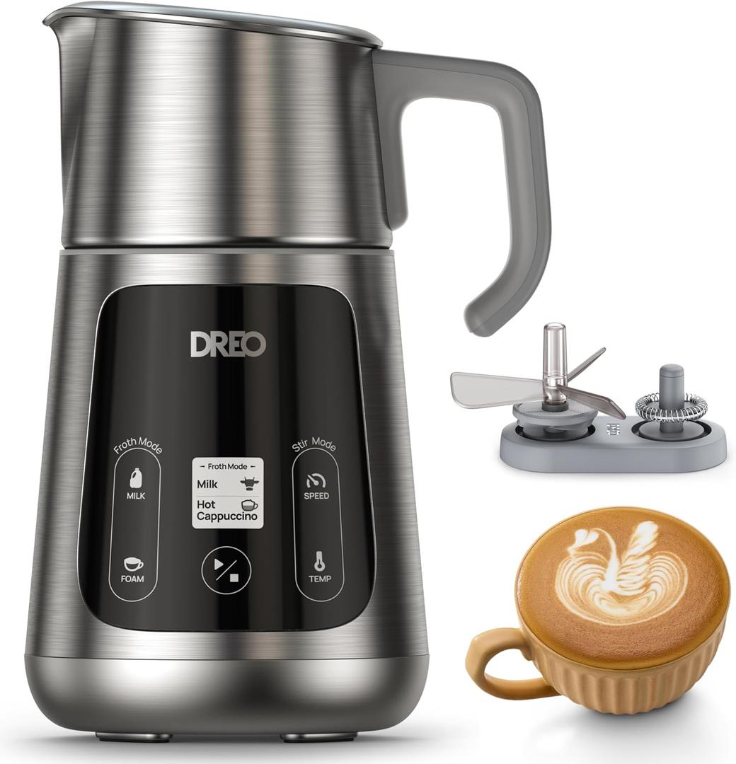 Dreo All-in-1 BaristaMaker Milk Frother, Electric Foam Frother for Latte Art Microfoam and Coffee, 15oz/450ml Automatic Milk Warmer with 30 Drinks, Dishwasher Safe, Dairy/Plant-Based Milk (starlight)