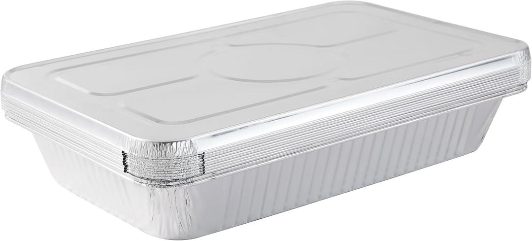 Waytiffer Aluminum Full Size Deep Foil Pans with Lids, Large Disposable Roasting & Baking Pan, 21"x13" (10 Pack) Extra Heavy Duty Chafing Trays for Hotels, Restaurants, Heating, Buffets & Bakeware