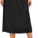 Vlazom Women's Satin Half Slip for Under Dress Long Underskirt Soft Under Slips for Women Under Dresses (Black, S)