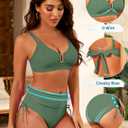 2 Piece Bikini Set U-Wire Curvy Modest Swimsuit for Women High Waisted Tummy Control 2026 Beach Swim Bathing Suits (Army Green)