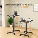 Mobile Standing Desk, Rolling Laptop Cart Adjustable Height with Cup Holder, 28 inch Portable Table with 4 Lockable Wheels, Black Computer Workstation with Hook and Slots for Home Office, 28.3 x 18.8 x 44.09 inches