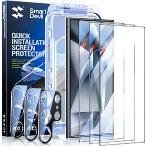 SMARTDEVIL [3+3 Pack for Samsung Galaxy S24 Ultra Screen Protector with Camera Lens Protector,Full Coverage,Finger Print Reader Compatible, Clear 9H Tempered Glass SMARTDEVIL [3+3 Pack for Samsung Galaxy S24 Ultra Screen Protector with Camera Lens Protector,Full Coverage,Finger Print Reader Compatible, Clear 9H Tempered Glass
