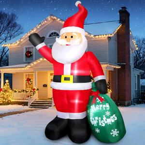 7 FT Christmas Inflatable Santa Claus with Gift Bag, Blow up Giant Santa Claus Indoor Decoration, Built-in LED Lights for Lawn Patio Garden Home Display Hall Xmas Holiday Vacation Party Outdoor Decor