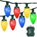 HGJ C7 60 LED Battery Operated Christmas Lights,Battery Powered Multicolor Waterproof Bulbs,21.3 FT 8 Modes with Auto On/Off Time for Xmas Tree Garden Patio Indoor Outdoor Christmas Decorations