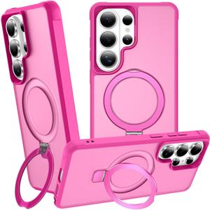 CHAOFEnG Magnetic Compatible with Samsung Galaxy S25 Ultra Case with Stand [Military Grade Drop][Compatible with Magnet] Ring Holder Translucent Slim Hard Back Soft Edge, Rose Red