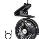 SkyGenius Battery Operated Clip on Stroller Fan, Portable Mini Desk Fan Rechargeable(Black)