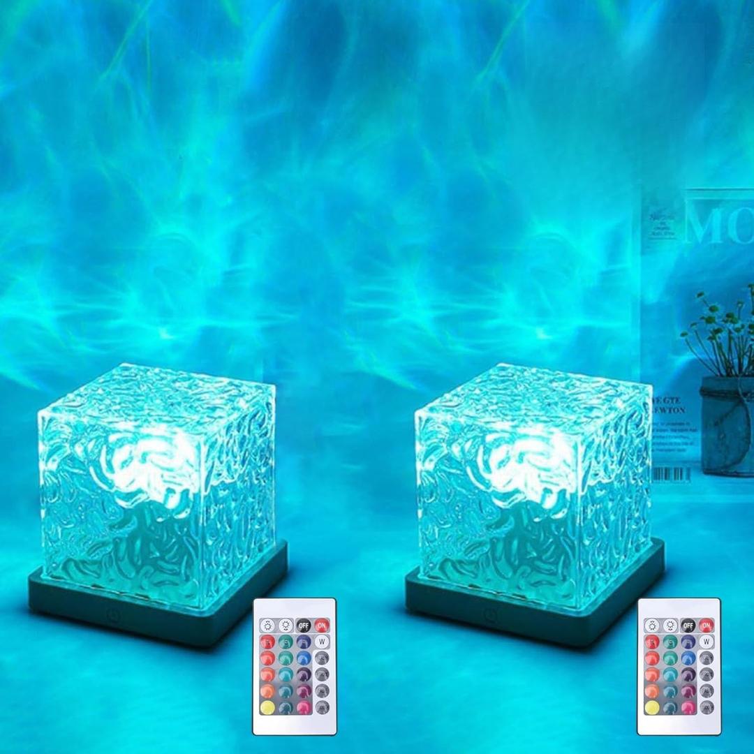 Ocean Wave Projector Light, 16 Color RGB Mood Light with Remote, 3D Water Ripple Night Light for Kids Room, Meditation, Yoga, Home Decor(2 Pcs) (Plug-in-2PC)