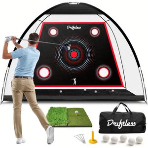 Golf Net 10x7 ft Practice Net for Backyard Driving, Indoor Hitting Net with Mat, A Great Gift for Golfers or Dad Golf Training Aid