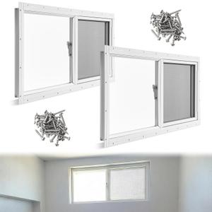 2 Pack Basement Home Window 32" x 14" Mini Basement Windows Replacement with Glass Block Screen and Screws for Home Sheds Barns (White)