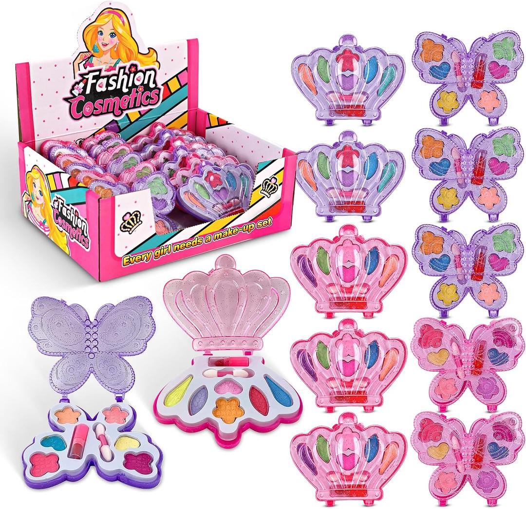 Kids Makeup Kit for Girls Real Washable Play Cosmetic Set Palette Case, Non-Toxic Pretend Makeup Toys, Perfect Party Favors & Gifts (Palette (12 Pack)), Child-size