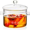 TOPZEA Glass Saucepan with Cover, 2L/67oz Heat-resistant Clear Glass Simmer Pots Cookware, Stovetop Cooking Pot and Pan with Lid & Handle Safe for Pasta Noodle, Soup, Milk, Salad, Christmas Potpourri