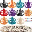 Yousoontic 10 Sets Halloween Wooden Crafts Kits Pumpkin DIY Unfinished Wooden Slices 3D Coloring Blank Wood Cutouts Table Decorations with Oil Paint for Halloween Classroom Arts
