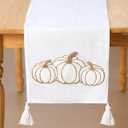 Breling Thanksgiving Fall Pumpkin Table Runner Thanksgiving Pumpkin Rectangle Table Runner Fall Autumn Harvest Decoration for Kitchen Dining Home Dinner Party 13x72 Inch(White)
