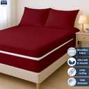 Full 1 PC Zipper Fitted Sheet, Brushed Premium Quality Microfiber, Soft Shrinkage and Fade Resistant Bottom Sheet fits Upto 16 Inch Deep Pocket, Zipper Mattress Cover, Burgundy