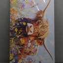 Western Bathroom Highland Cow Wall Art Abstract Scottish Cow Picture Wall Decor for Living Room Farmhouse Flower Animal Cattle Painting Canvas Colorful Floral Prints Kitchen Home Decorations 20"x40" (40L" x 20W")