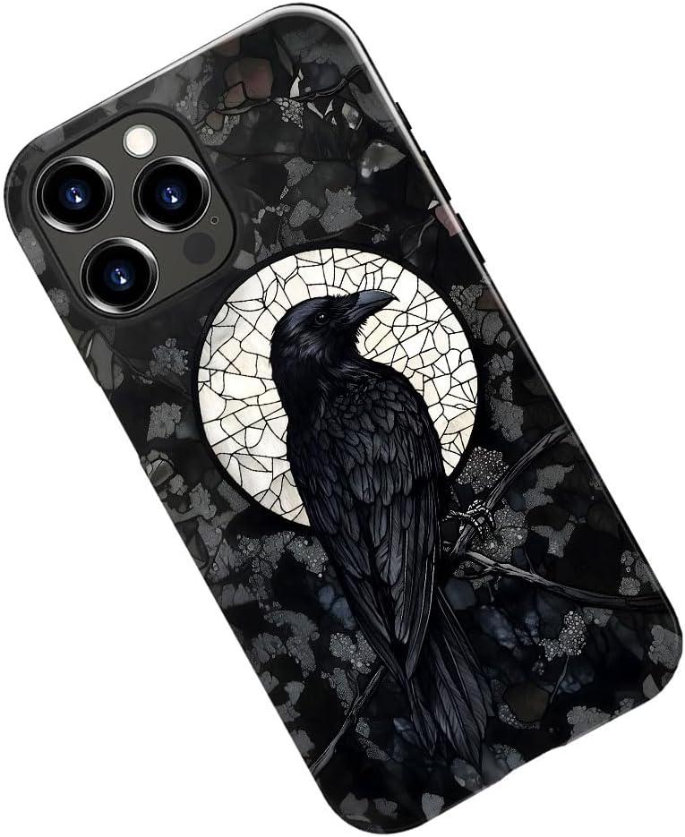 Case for iPhone 14 Pro Max,Black Crow Raven Moon Celestial Gothic Phone Case Military-Grade Drop Protection Cover for Women Girl - Glossy