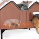 Extra Large Heated Cat House for Outside, Elevated Waterproof Outdoor Cat House Weatherproof for Winter, Insulated Outdoor Cat Shelter with Escape Doors and Heating Pad for Multiple Cats, Brown