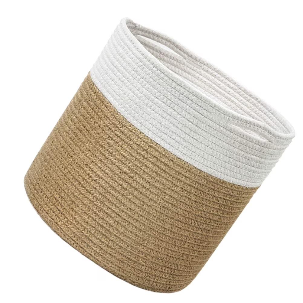 Woven Storage Basket Assorted Color Cotton Rope for Household Use 1Pc, Beige/White