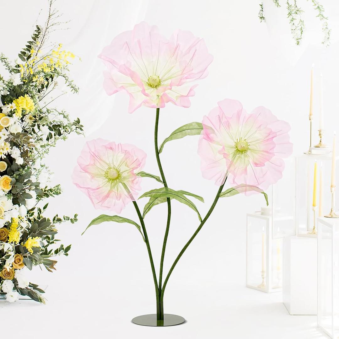 Artificial Silk Flower Decoration: Large Fake Flower with Standing Stems and Base Giant Flowers 5.58Ft for Wedding Background Decor Shop Window Display Photography Props Banquet, Green/Pink 