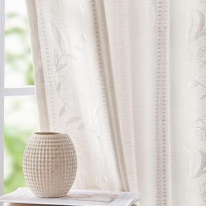 jinchan Winslow White Linen Curtains for Bedroom 108 Inches Length Embroidered Bordered Floral Curtains for Living Room Farmhouse Decor Light Filtering Window Treatments White on White Drapes 2 Panels