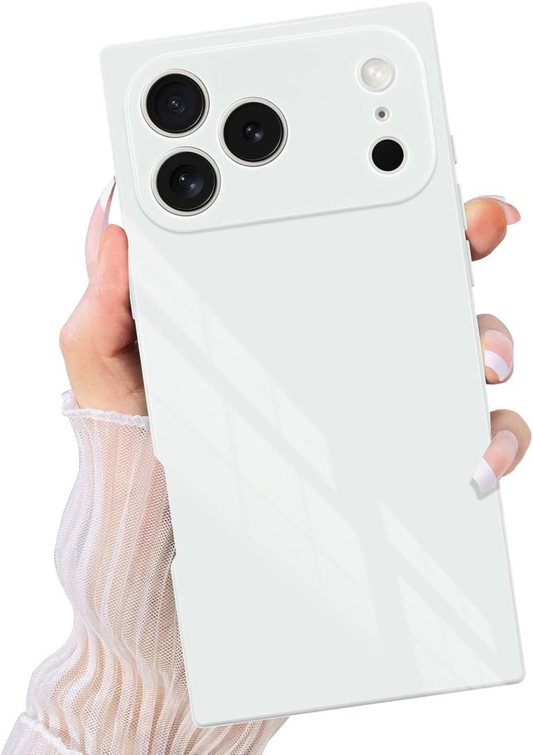 Compatible with iPhone 17 Pro Max Case Rectangle, Support Magnetic Wireless Charging, Full Camera Protection, Slim Shockproof Soft TPU for Women Men, Phone Case for iPhone 17 Pro Max White