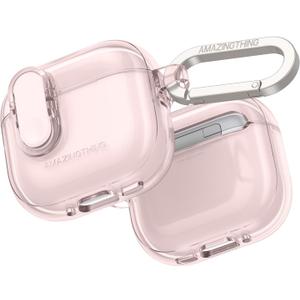 Transparent Case for AirPods 4, Anti Yellowing TPU Compatible with AirPods 4 Case Cover with Secure Switch Closure, Metal Carabiner Included (Clear Pink)