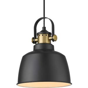 AUTELO Farmhouse Pendant Light, 1-Light Indoor Hanging Light Fixture for Kitchen Island Dining Room H3700-1 BK (Black & Gold)