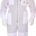 US APIARY 3 Layer Bee Suit with Fencing Veil and Round Veil One Pair Gloves Sting Proof Ventilated Beekeeping Suit, 2 Veils (White, 3X-Large)