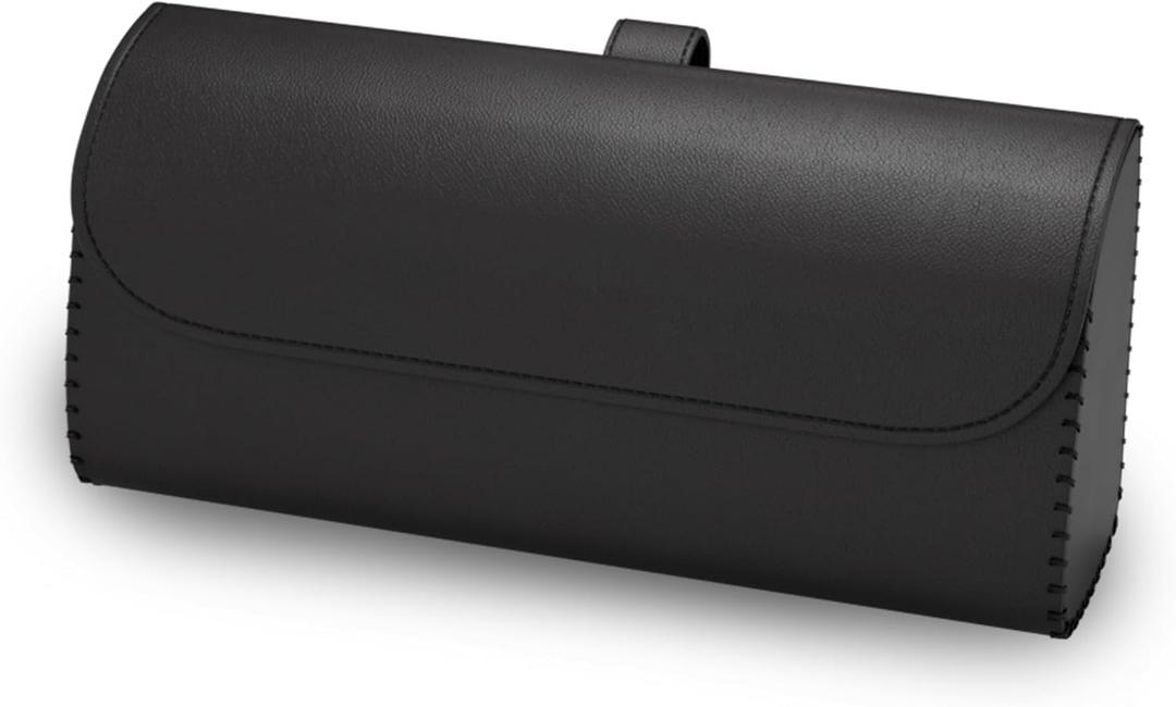 ROSON Sunglasses Holder for Car Visor, Leather Auto Eyeglasses Sun Visor Organizer Case, Handmade Universal Vehicle Visor Accessories Glasses Protective Storage Box for Man Women (Black)