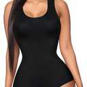 Irisnaya Shapewear Bodysuit Scoop Neck Tank Tops for Women Tummy Control Waist Trainer Vest Full Body Shaper (Medium, Black)