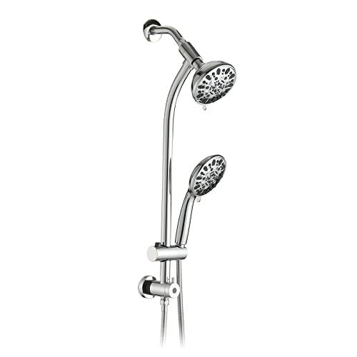 UCLIMAA High Pressure 48-Settings Shower Head with Handheld Shower,Drill-Free 3-Way Diverter for Easy Reach,Adjustable Height Slide Bar Dual Shower Head Combo Set - Chrome - Amazon.com