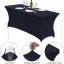 CWK 6FT Waterproof Stretch Spandex Table Cover for Rectangular Tables - Elastic Fitted Tablecloth for Folding Tables,Wrinkle Resistant Table Cloth for Parties, Weddings, Banquets & Events (Navy Blue)
