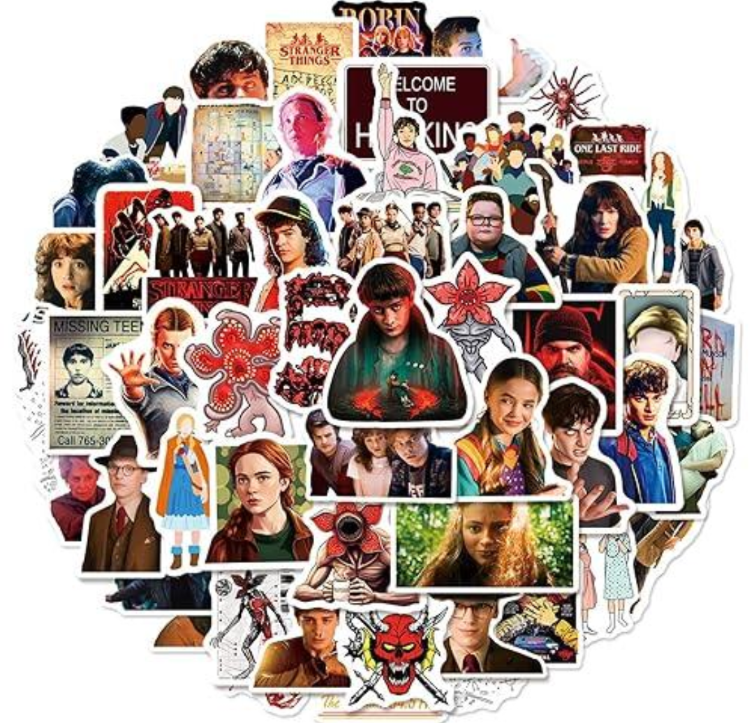 50pcs Stranger Movie Season 5 TV Stickers for Kids Teens Girls Adult, Waterproof Vinyl Things Movie Decal for Water Bottle Skateboard Guitar Travel Case Bike Laptopr (st) Pack Of 6