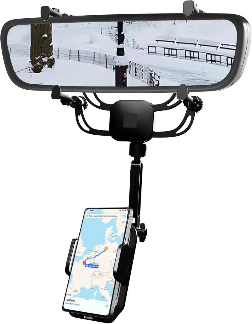 Karmus Rear View Mirror Phone Holder  Solid Metal Arm Car Phone Mount, Universal Fit for iPhone & Android, Foldable 360 Rotation Clip, Sleek Hands-Free Design Stable Mount for Navigation & Calls Karmus Rear View Mirror Phone Holder  Solid Metal Arm Car Phone Mount, Universal Fit for iPhone & Android, Foldable 360 Rotation Clip, Sleek Hands-Free Design Stable Mount for Navigation & Calls