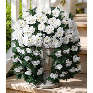 Artificial Fake Hanging Flowers Geraniums for Outdoors Spring Outside Decor, 2 PCS Faux Silk Flowers UV Resistant Outdoor Plants Realistic White Trailing Vines for Planters Porch Patio Garden Balcony