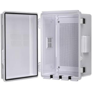 Electrical Junction Box, Ventilated Design, Cable Grommets, Indoor/Outdoor Use with Mounting Panel & Hinged Cover. Waterproof IP 65. (Grey Cover, 11.8"x7.9"x5.1")