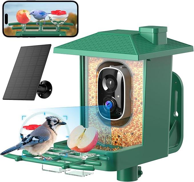 Bird Feeder with Camera Outdoor Solar: Smart Birdfeeder with AI Recognition  2K HD Live Stream Video Camera for Outside Wild Birds Garden Decor  Bird Lover Gifts
