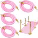 4 Pcs 5 Feet Pink Velvet Stanchion Rope Crowd Control Ropes with Polished Gold Hooks for Movie Theater Party Hotels Wedding Grand Openings